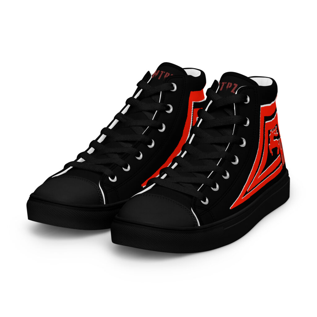 KCAM Men's High-Top Canvas Shoes — Black/Red/White
